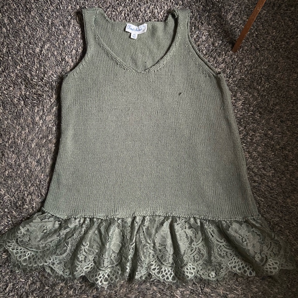 Army Olive Green Lace Sweater Tank Top